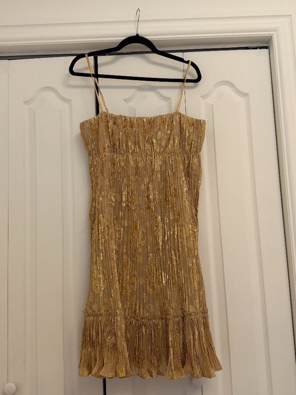 Calvin Klein Metallic Pleated Midi Dress